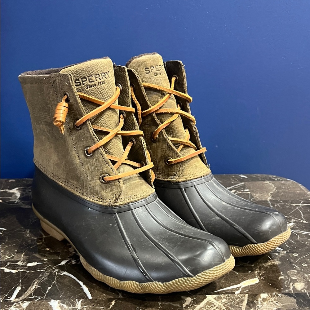 Sperry Saltwater Military Green and Black Duck Boots
